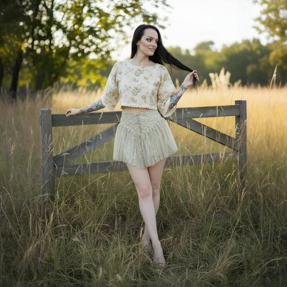 Free People Cream and Sage Floral Mini Skirt - Picture 9 of 13
